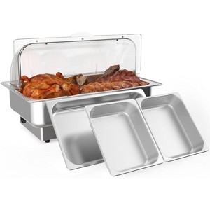 Stainless Steel Electric Chafing Dish Buffet Set 9QT with Temperature Control, Roll Top Buffet Servers and Warmers with Transparent Lid for Catering - 1 of 4
