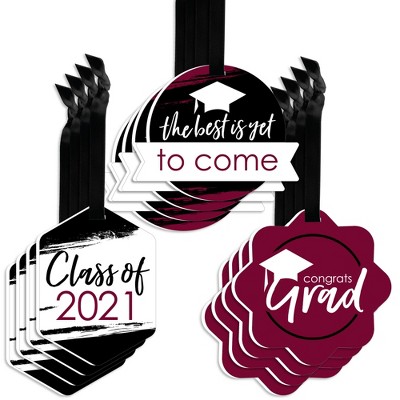 Big Dot of Happiness Maroon Grad - Best is Yet to Come - Assorted Hanging 2021 Burgundy Graduation Party Favor Tags - Gift Tag Toppers - Set of 12
