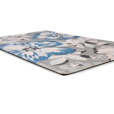 Blue and Gray Floral Anti-Fatigue Kitchen Mat