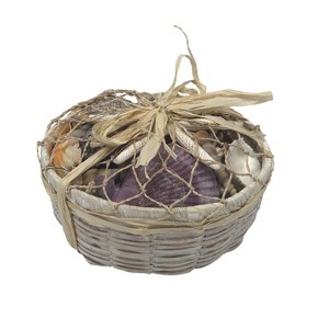Beachcombers White Round Shell Basket Shell Decorative Gift Box Ocean Coastal Nautical Beach 6x6x3 - 1 of 2