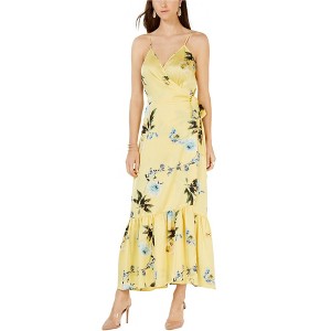 I.N.C International Concepts Womens Ruffle-Hem Floral Wrap Dress, Yellow, 8 - 1 of 1