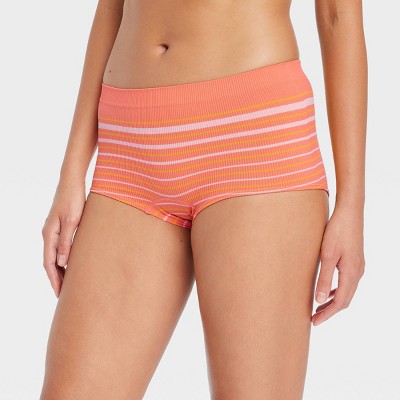 Women's Striped Seamless Boy Shorts - Auden™ Coral M