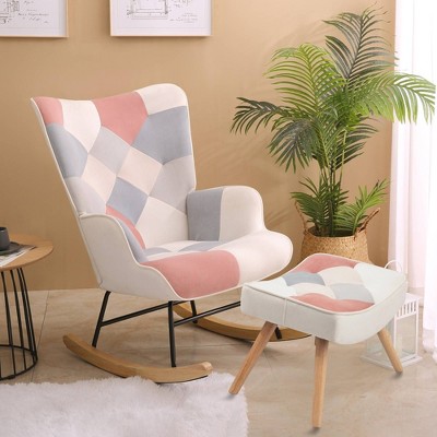 CAVINAS Linen Fabric Glider Rocking Chair with High Backrest,Upholstered Rocking Chairs,Nursery Accent Chair for Bedroom