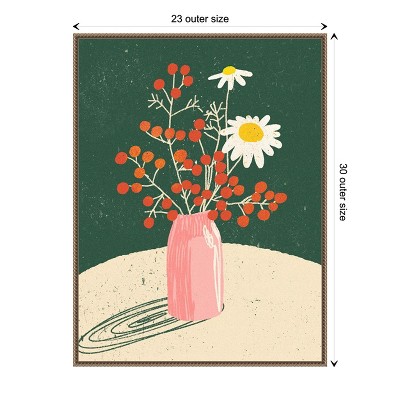 Beaded Bronze Framed Botanical Canvas Print with Pink Vase