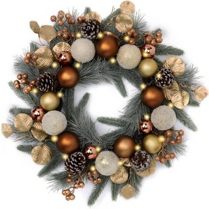 20'' Pre-Lit Christmas Wreath for Front Door with Lights, Lighted Christmas Door Wreath - 1 of 4