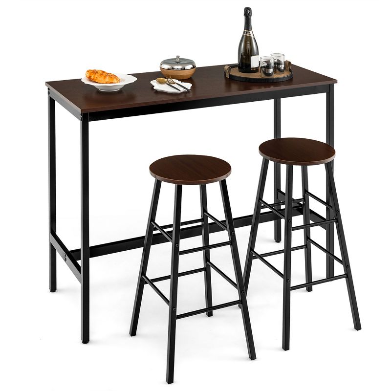 Costway 3 Piece Bar Table Set Pub Table and 2 Stools Counter Kitchen Dining Set, 1 of 11