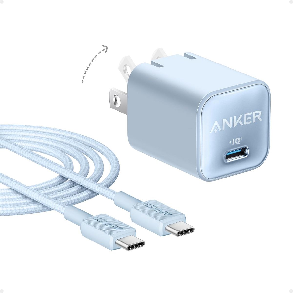 Anker Nano Phone Charger, 30W Portable Foldable USB C GaN Charger for iPhone 17/17 Pro Max/16/15 Series, Galaxy, iPad, MagSafe