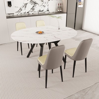 NicBex 47-63" Dining Table Set for 4 Modern Extendable Dining Table Metal Legs with 4 PU Chairs