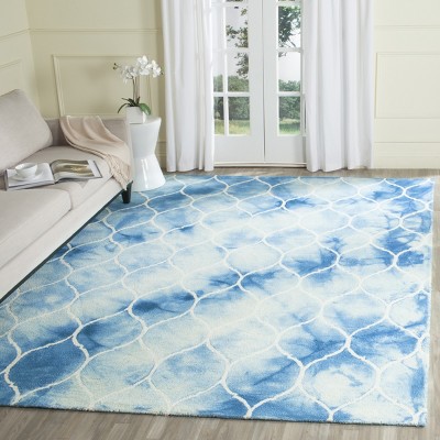 Ivory and Blue Hand-Tufted Wool Square Rug