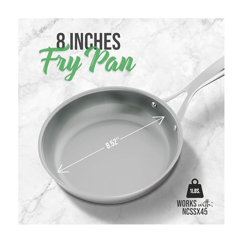 NutriChef 8'' Small Fry Pan - Frypan Interior Coated with Durable Ceramic Non-Stick Coating, Stainless Steel, 2 of 8