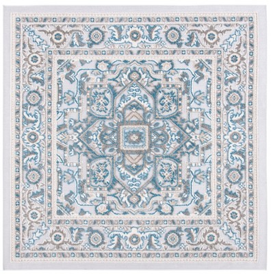 Cabana Navy & Grey Floral Medallion 6'7" Square Indoor/Outdoor Rug