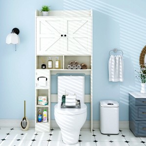 Vipbear Over The Toilet Storage Cabinet with Barn Doors,Bathroom Organizer Shelf,Tall Bathroom Storage Cabinet with Toilet Paper Holder for Restroom - 1 of 4