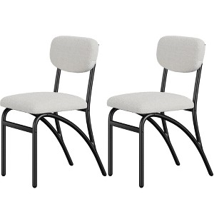Homhougo Dining Chairs, Boucle Dining Chairs Set of 2, Mid-Century Modern Upholstered Kitchen Dining Room Chairs with Arched Metal Legs Beige - 1 of 4