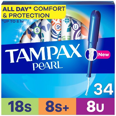 Tampax Pearl Triple Pack with Super/Super Plus/Ultra Absorbency Unscented Plastic Tampons - 34ct
