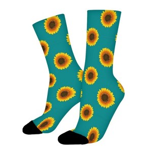 Sunflower Green Teal Women Printed Crew Socks Funny Funky Socks Soft Polyester Novelty Gifts for Artists Men - 1 of 1
