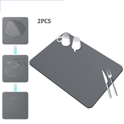 LunaLulinlk 2-Pack Dish Drying Mats,Super Absorbent & Non-Slip Kitchen Counter Mat,Quick Dry Silicone Diatomite Drying Pad (23.6x15.7 in,Gray)