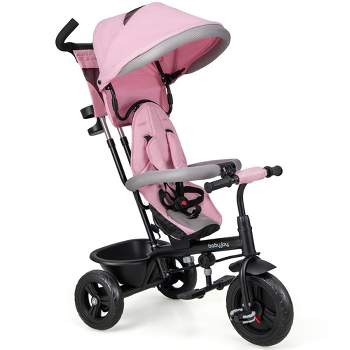 Babyjoy 4-in-1 Multifunctional Tricycle Kids Trike with Removable Canopy & Push Handle Black/Gray/Pink