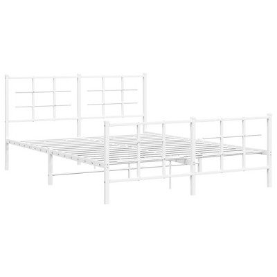 vidaXL White Steel Metal Bed Frame-Double Bed with Headboard/Footboard