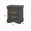 Gulches Traditional Dark Gray Nightstand - 2-Drawer Wooden Bedroom Furniture with Nickel Tone Handle & Center Metal Glide, 21"W x 15"D x 24"H - 2 of 4