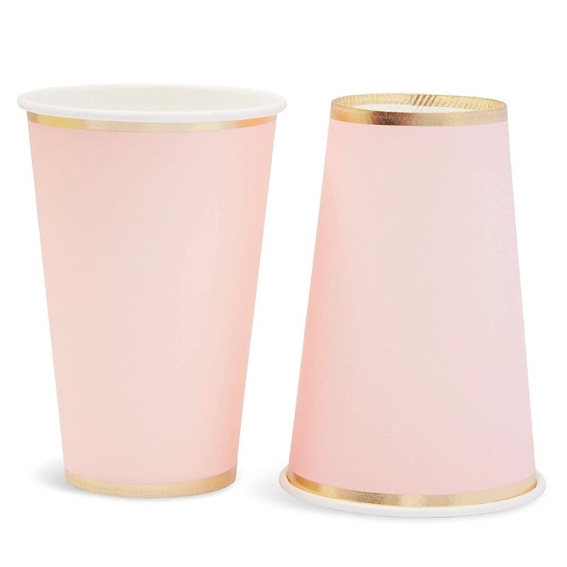 Juvale 50-Pack Light Pink Disposable Paper Cups with Gold Foil 12 oz Party Supplies, 5 of 6