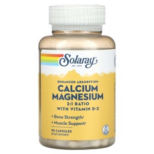 Solaray Calcium & Magnesium w/ D2 Amino Acid Chelate 2:1, Capsule (Btl-Plastic) | 90ct - 1 of 4