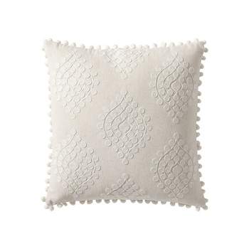 Linen Classique, Embroidered Medallion Reversible Decorative Pillow, Natural  Single Pack