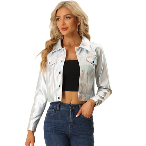 Cropped holographic clearance jacket