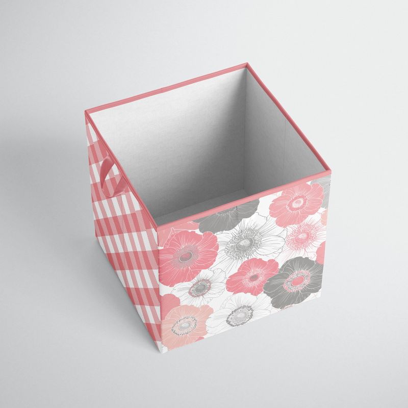 Bacati - Watercolor Floral Coral/Gray Fabric Storage Box/Tote Small, 2 of 6