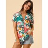 Allegra K Women's Hawaiian Floral Leaves Printed Short Sleeve Button Down Vintage Shirt 2 Pcs - 4 of 4