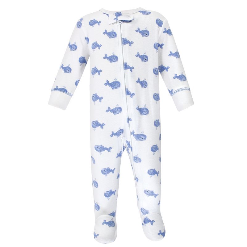 Hudson Baby Infant Boy Cotton Zipper Sleep and Play 2pk, Blue Whales, 3 of 5