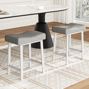 24" Bar Stools Set of 2 – Kitchen Island Seating with Metal Frame & Bonded Leather Upholstery - 1 of 4