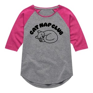 Girls' - Instant Message - Cat Nap Club Shirt Tail Raglan Graphic T-shirt - 1 of 4