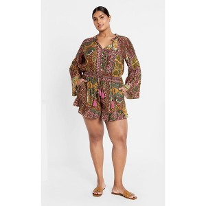 Women's Plus Size Erica Print Playsuit - kaleidoscope | CITY CHIC - 1 of 4