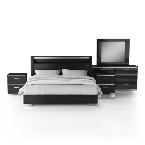 5pc Queen Shaven Bedroom Set With 2, Black Queen Size Bed Set