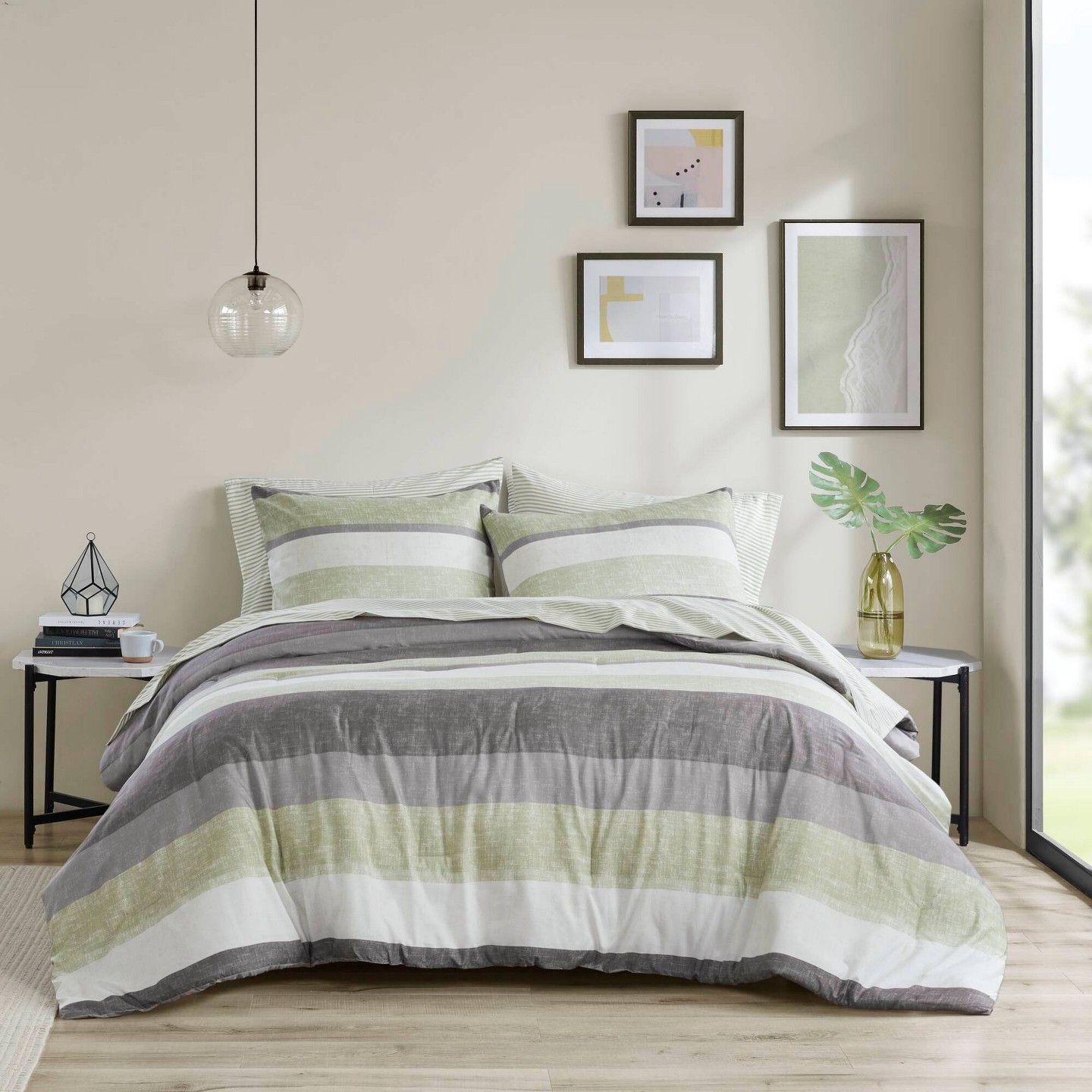 Комплект с одеялом Madison Park Twin Ryder Striped Comforter Set with Bed Sheet Green, цвет: Полосатый — фото 3