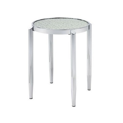 Top view of round glass table with cracked mosaic pattern