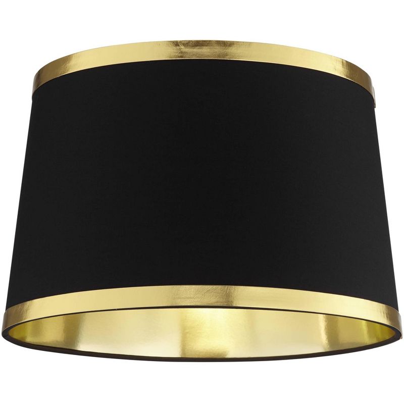 Springcrest Black and Gold Metallic Medium Drum Lamp Shade 13" Top x 15" Bottom x 10" High (Spider) Replacement with Harp and Finial, 3 of 7