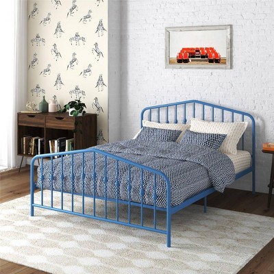 Sea Blue Queen Metal Platform Bed with Headboard and Slats