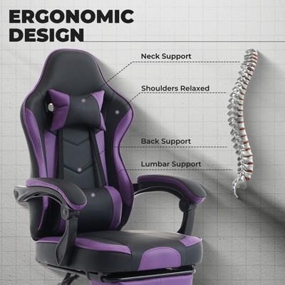 Vynxaria Ergonomic Gaming Chair with Footrest & Massage Lumbar Support - 300lb Max Capacity