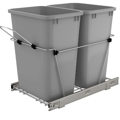 2x25 QT Double Bin Pullout Trash Can for Under Kitchen Cabinet, Space-Saving Garbage Recycling Bin On Full-Extension Slides, Black