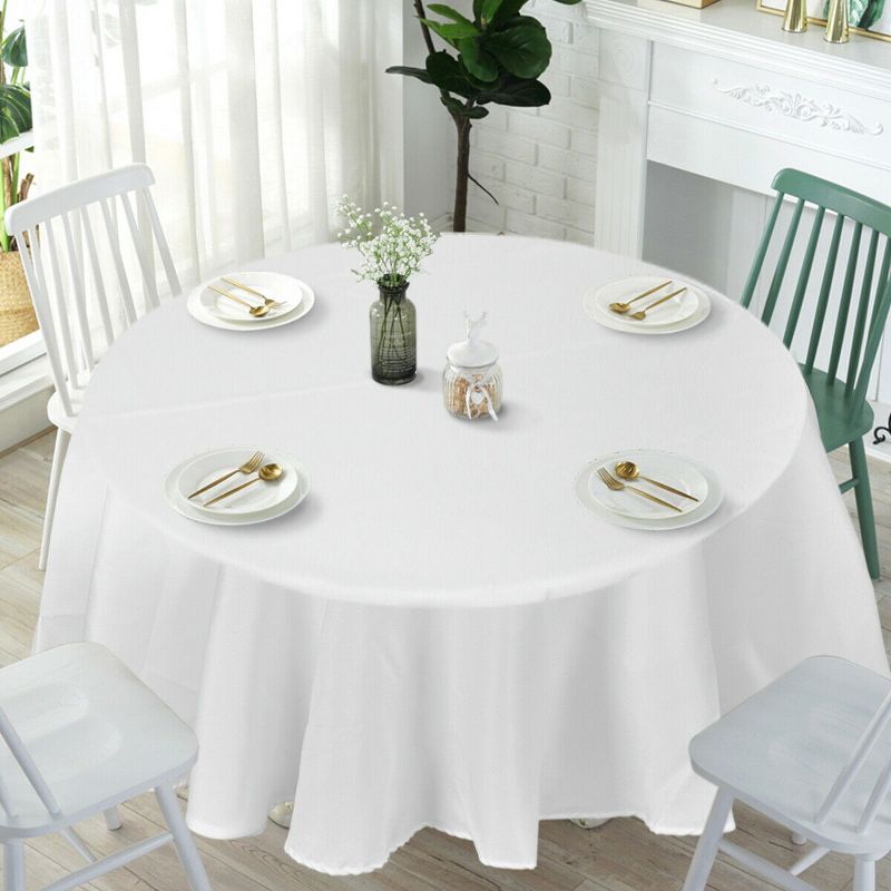 Costway 10 pcs 120'' Round Tablecloth Polyester For Home Wedding Restaurant Party White, 2 of 10