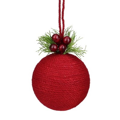 Napco 5.5" Burlap Holly Berries Christmas Ball Ornament - Red/Green