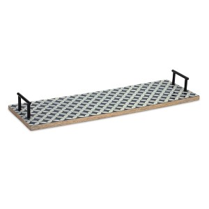 HomeRoots Set of Two Blue Solid Wood Geometric Serving Tray With Handles - 1 of 4