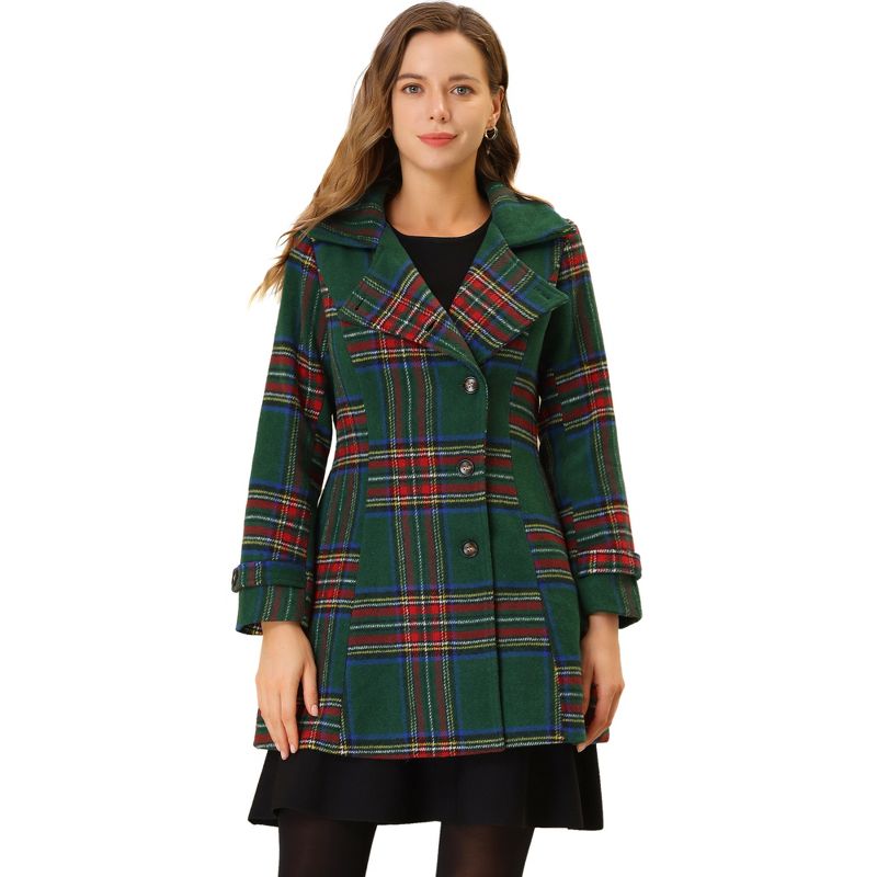 Allegra K Women's Notched Lapel Overcoat Single Breasted Vintage Winter Tartan Plaid Trench Coats, 1 of 7