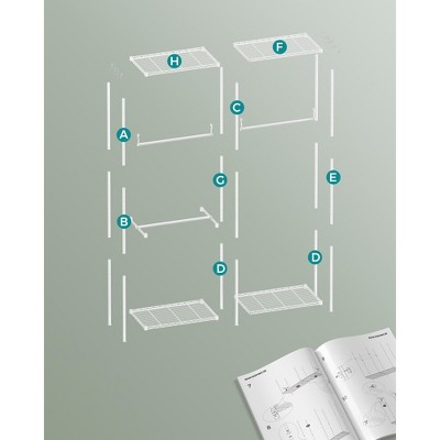 SONGMICS White Metal Freestanding Wardrobe Closet with Adjustable Shelves
