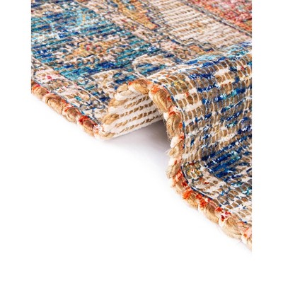Handwoven Light Blue Chenille Synthetic 5x8 Rectangular Rug