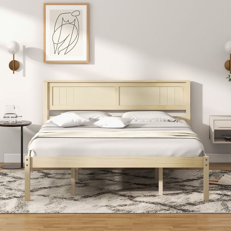 Costway Full/Queen/Twin Size Wooden Platform Bed Frame with Headboard Mattress Foundation Natural, 4 of 10