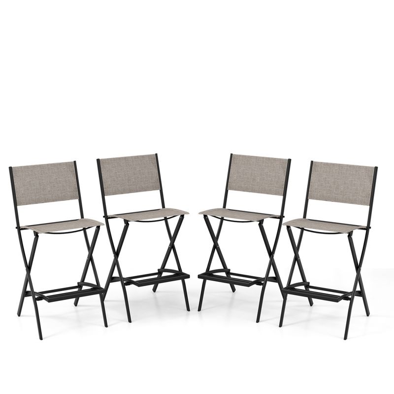 Costway Set of 4 Outdoor Bar Chair Folding Bar Height Stool with Metal Frame Blue/Coffee, 1 of 8