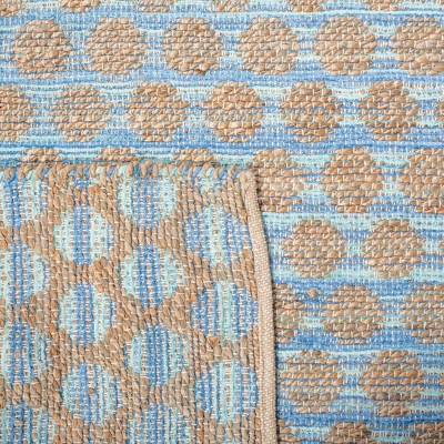 Cape Cod Blue and Natural Hand-Knotted Cotton Runner Rug