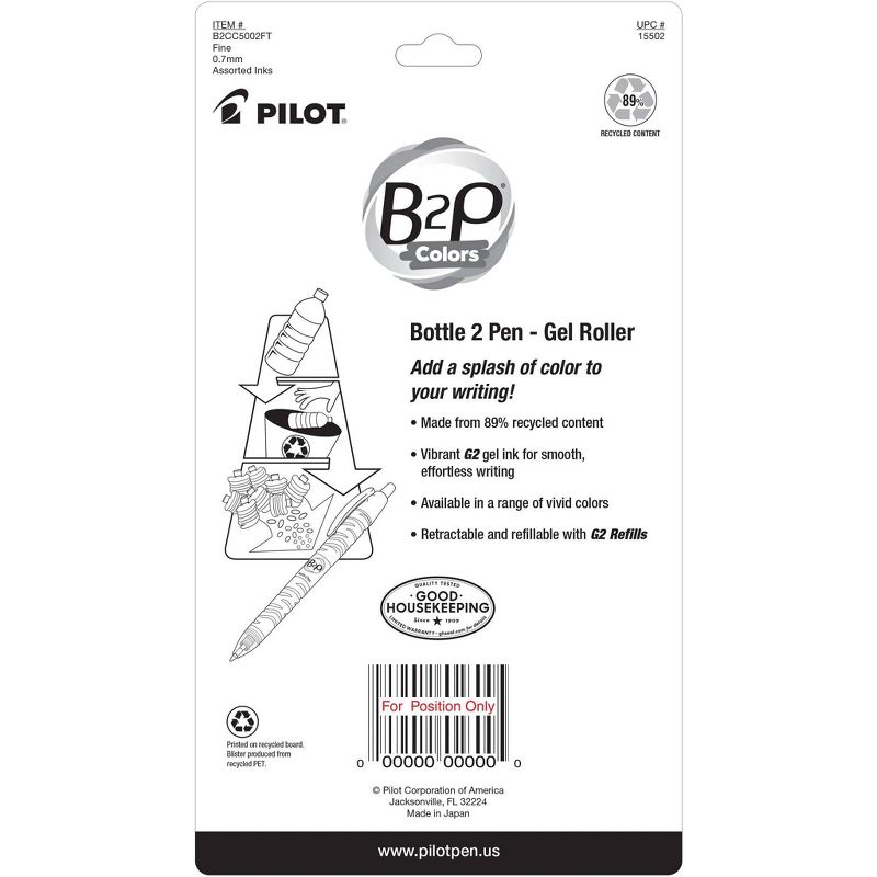 Pilot 5pk B2P Bottle-2-Pen Gel Pens Fine Point 0.7mm Assorted Inks, 2 of 4